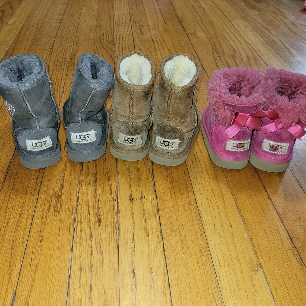 LOT OF THREE Ugg Girls 8 Toddler Classic Tall And Short Boots Uggs Pink Grey Tan
